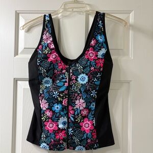 Floral Women's Swim Top - Black and Multicolor